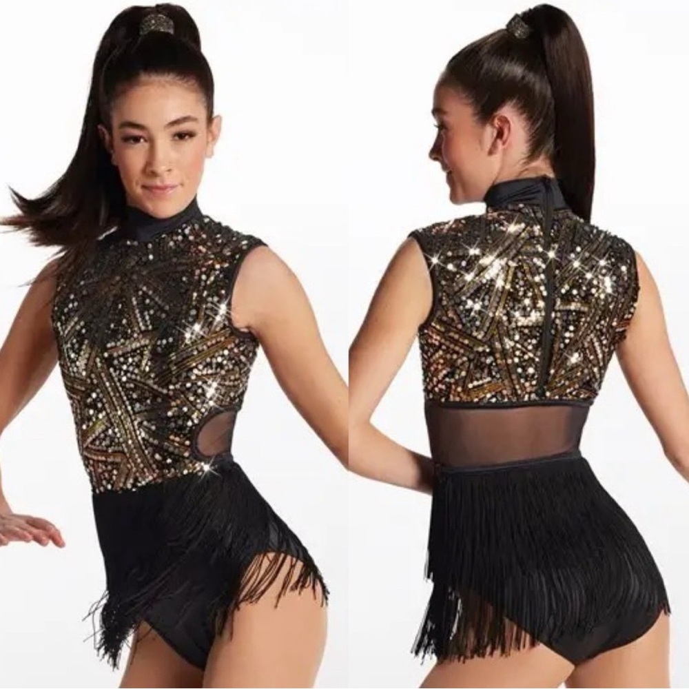 WEISSMAN Dance Costume flapper fringe Plain And Fancy
13567 black gold LC child